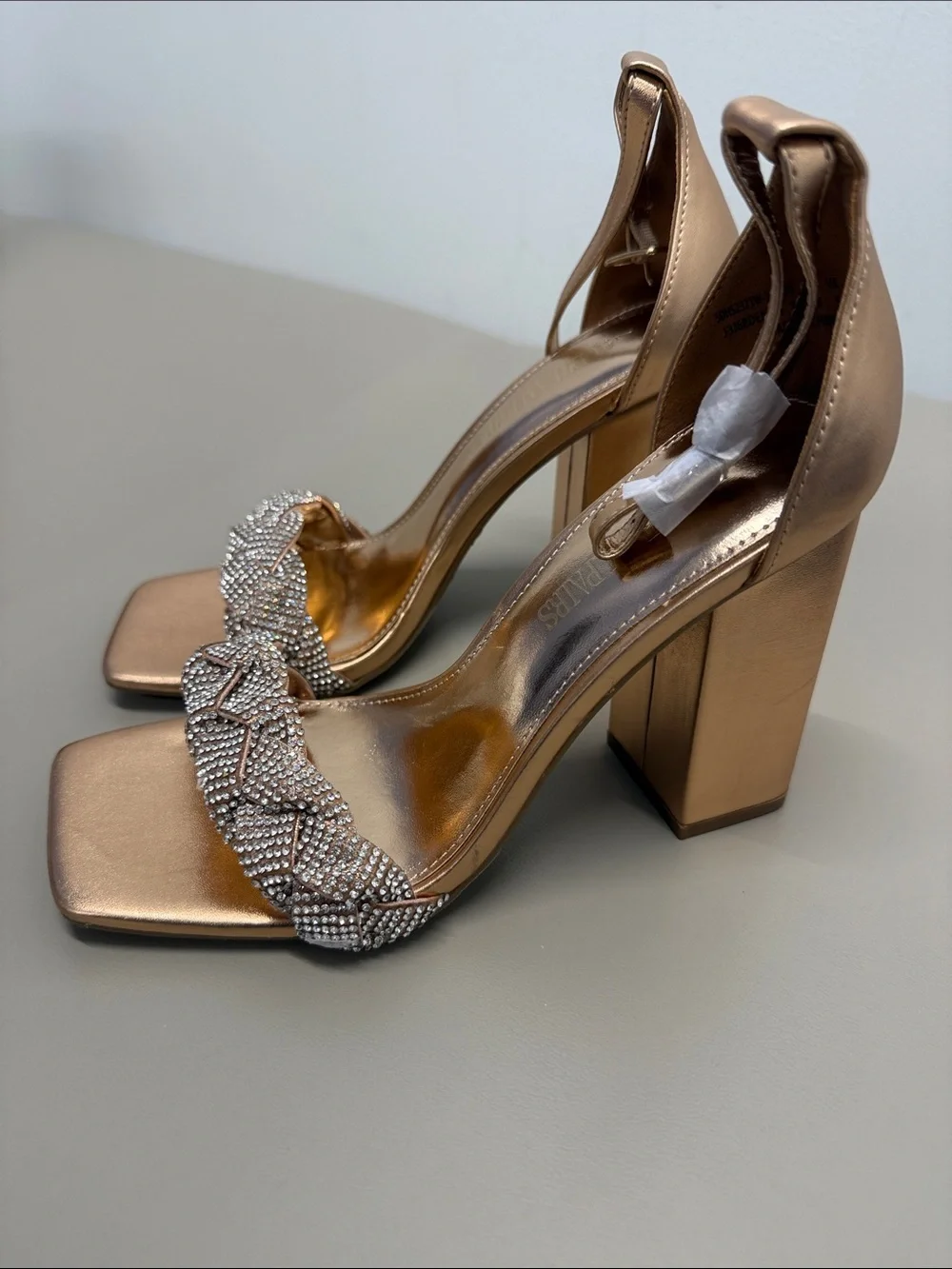 Dream Pairs Rose Gold Braided Crystal Strap Block Heels